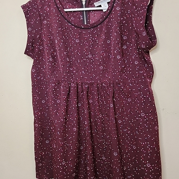 Maternity top short sleeve Burgendy print self tie back zip "Motherhood" Small - Picture 1 of 10